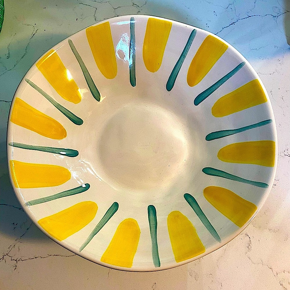 Threshold Yellow and Green Stoneware Serving Bowl w/ pedestal 🍋🍐🌿 - Picture 3 of 4
